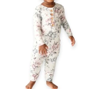 Posh Peanut Daniella Long Sleeve Henley Romper 6-9 Months Viscose Floral Girls